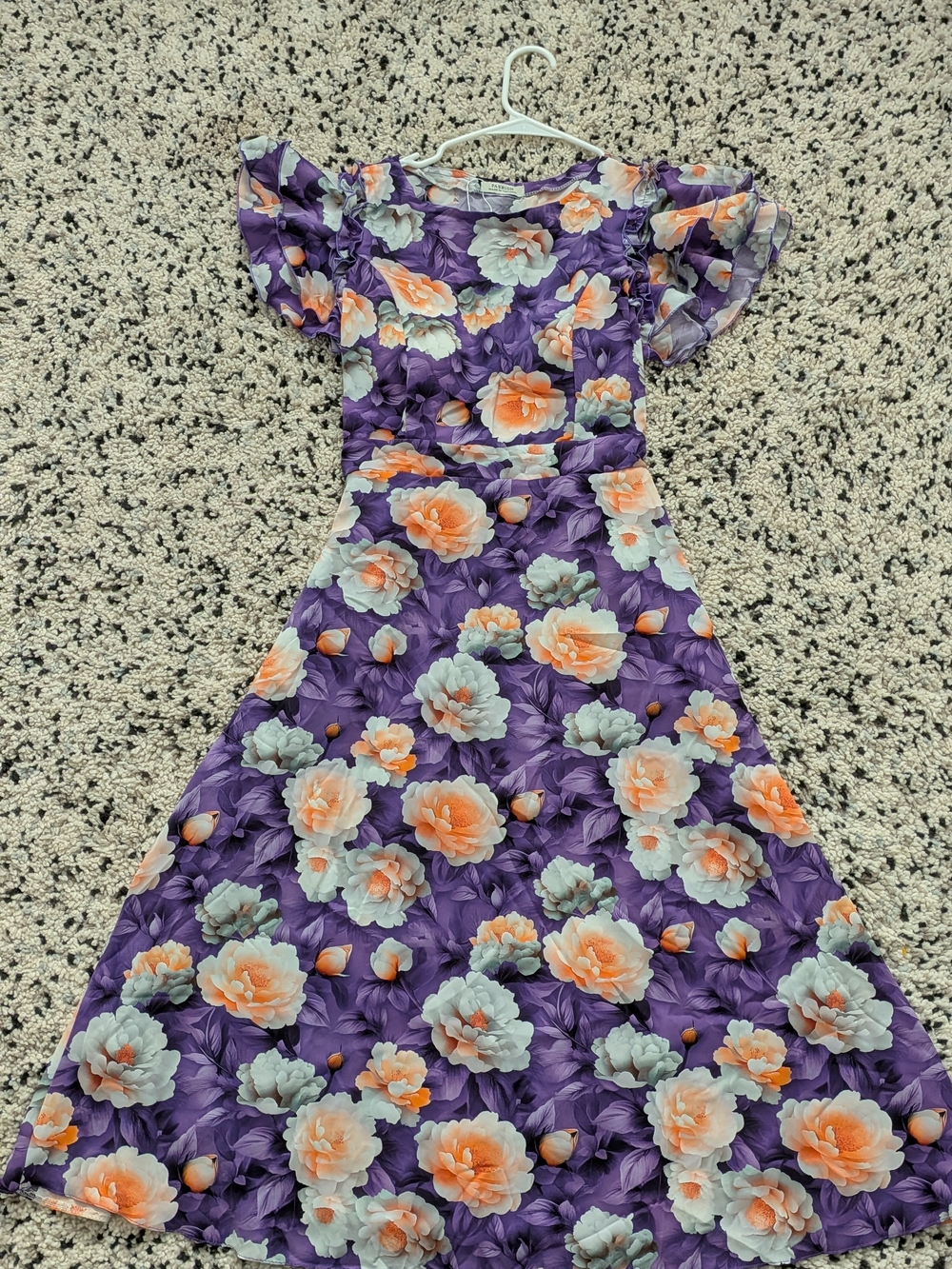 Floral Purple A-Line Women's Dress - Purple with Peach & Cream Flowers Size 4